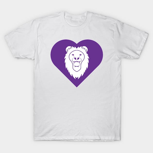 Lion Mascot Cares Purple T-Shirt by College Mascot Designs